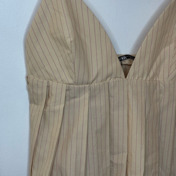 NWT Zara Striped Print Pleated Cropped Peplum Babydoll Cami Top - Picture 8 of 8
